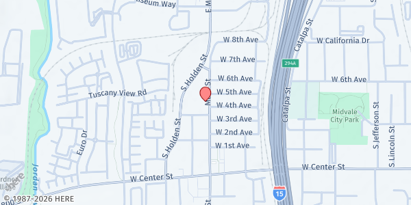 Map showing Midvale Senior Center at 7550 S Main St., Midvale, UT