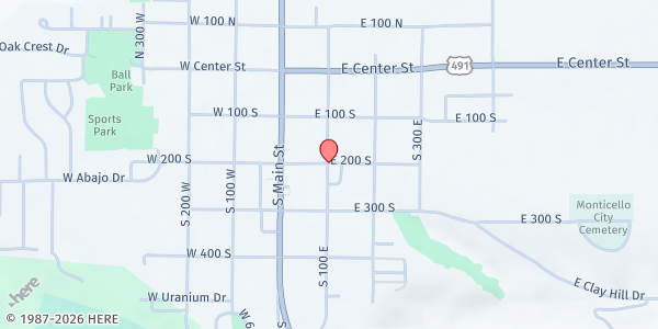 Map showing Monticello-Mobile Pantry at 100 E 200 S, Monticello, UT