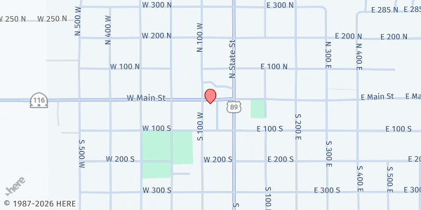 Map showing Wales Community Pantry - Food Distribution Center at 85 W Main St, Mt Pleasant, UT