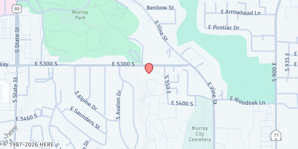 Map showing Murray Park Church of Christ at 494 E. 5300 S., Murray, UT