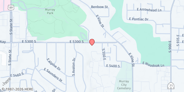 Map showing Murray Park Church of Christ at 494 E 5300 S, Murray, UT