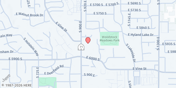 Map showing Ruth's Kitchen at Discovery Christian Community at 5929 S 900 E, Murray, UT