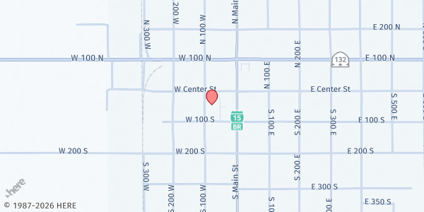 Map showing Central Utah Food Sharing - Nephi at 45 S 100 W, Nephi, UT