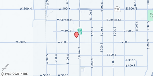 Map showing East Juab Senior Center at 160 S Main St, Nephi, UT