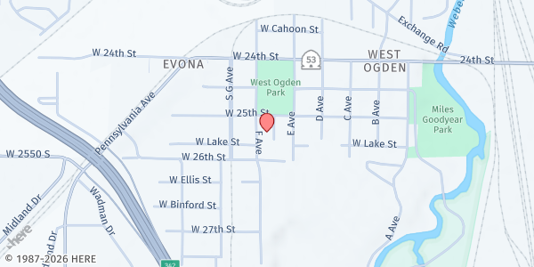 Map showing CCS Joyce Hansen Hall Food Bank at 2504 F Ave, Ogden, UT