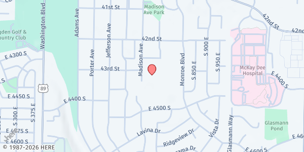 Map showing Weber Family Resource Center at Burch Creek Elementary at 4300 Madison Ave., Ogden, UT
