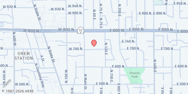 Map showing Sharon Park Mobile Pantry at 85 E 700 N, Orem, UT