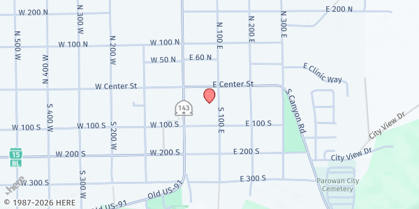 Map showing Care and Share - Parowan at 68 S. 100 E., Parowan, UT