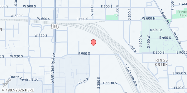 Map showing Food and Care Coalition at 299 E. 900 S., Provo, UT