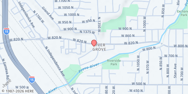 Map showing Iglesia Emanuel Asambleas de Dios at 1403 W. 820 N., Provo, UT