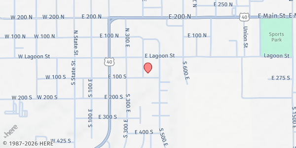Map showing Duchesne County Food Pantry at 420 E. 100 S., Roosevelt, UT