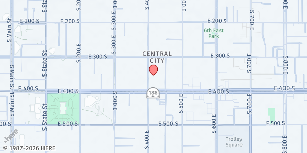 Map showing Crossroads Urban Center at 347 S 400 E, Salt Lake City, UT