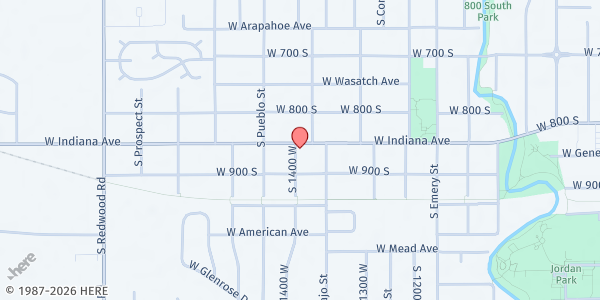 Map showing Crossroads Westside Emergency Food Pantry - Food Distribution Center at 1385 Indiana Ave, Salt Lake City, UT