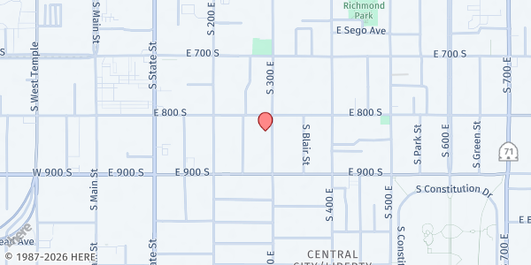 Map showing Ebenezer Food Pantry at 820 S 300 E, Salt Lake City, UT