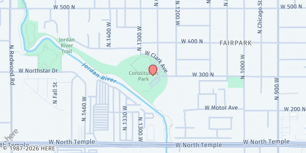 Map showing River's Bend Senior Center at 1300 W 300 N, Salt Lake City, UT