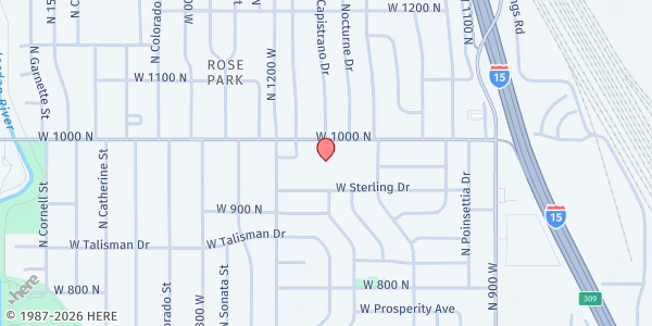 Map showing Rose Park Community Learning Center at 1105 West 1000 North, Salt Lake City, UT