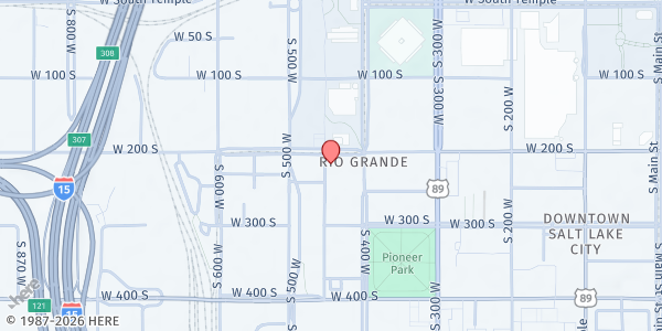 Map showing St. Vincent de Paul Dining Hall / Weigand Homeless Resource Center at 437 W 200 S, Salt Lake City, UT