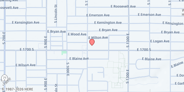 Map showing Wells Mobile Pantry - LDS Parking Lot at 1621 S. 1100 E., Salt Lake City, UT