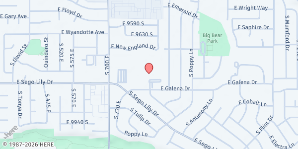 Map showing Diamond Ridge High School at 9800 S 800 E, Sandy, UT