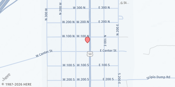 Map showing Scipio Senior Center at 5 N State St., Scipio, UT
