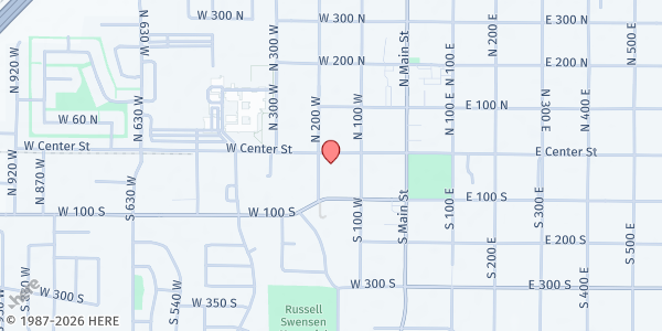 Map showing Spanish Fork Senior Center at 167 W Center, Spanish Fork, UT