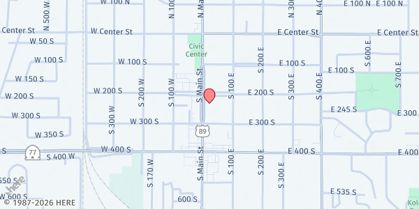 Map showing Grace Bible Church at 239 S Main St., Springville, UT