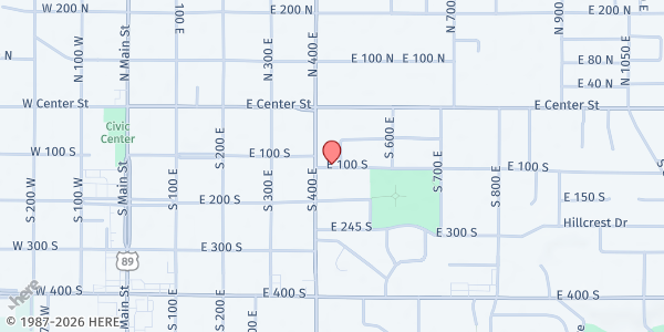 Map showing Kiwanis Food Pantry at 424 E. 100 S., Springville, UT