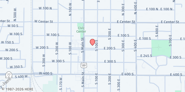 Map showing Springville Senior Center at 65 E. 200 S., Springville, UT