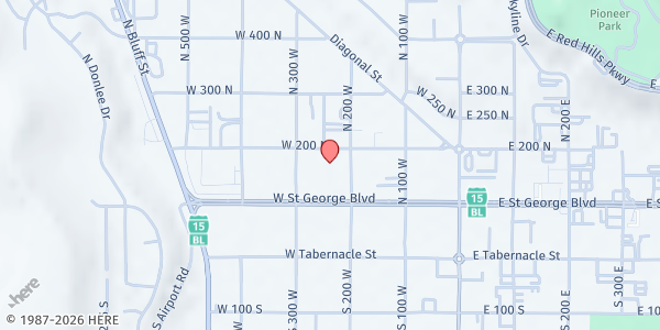 Map showing St. George Catholic Church at 259 W 200 N, St. George, UT