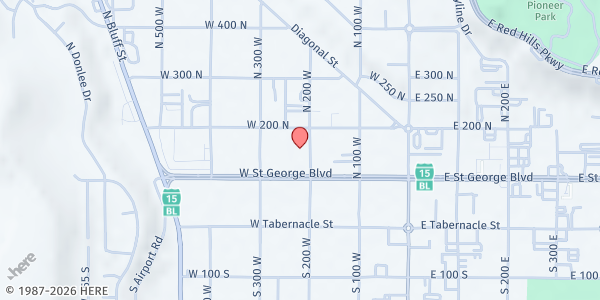 Map showing St George Catholic Church Pantry at 157 North 200 West, St George, UT