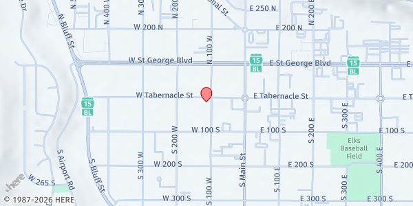 Map showing Washington County School District Community Mobile Pantry at 121 W Tabernacle, St. George, UT