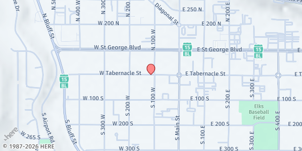 Map showing Washington County School District Mobile Pantry - St. George at 121 W Tabernacle, St. George, UT