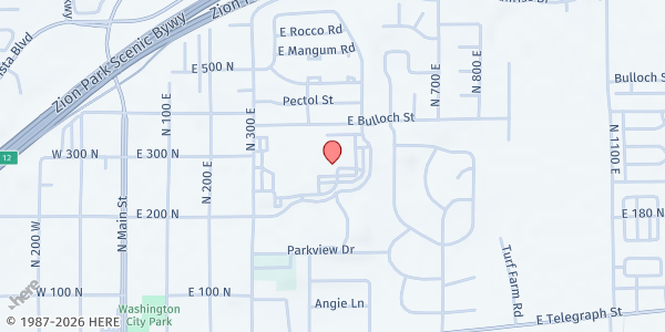 Map showing Washington City Community Mobile Pantry at 350 Community Center Drive, Washington, UT