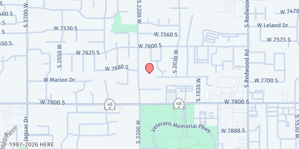 Map showing Nueva Esperanza Food Pantry at 7681 S. 2200 W., West Jordan, UT