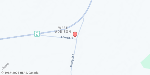 Map showing West Addison United Methodist Church at 10 Church St, Addison, VT