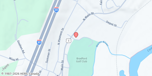 Map showing Bradford Churches Food Shelf at 172 North Main Street, Bradford, VT