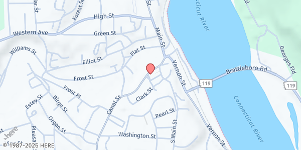 Map showing AGAPE Christian Fellowship at 30 Canal Street, Brattleboro, VT