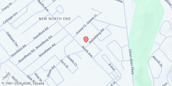 Map showing Heineberg Community Senior Center - North End Food Pantry at 14 Heineberg Rd., Burlington, VT