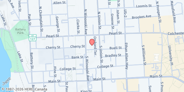 Map showing Joint Urban Ministry Project at 38 South Winooski Ave., Burlington, VT