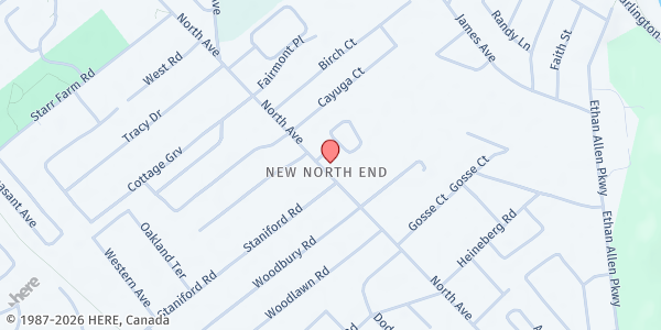 Map showing North End Food Pantry at 1416 North Ave, Burlington, VT