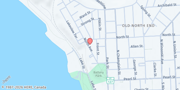 Map showing Sara Holbrook Community Center at 66 North Ave., Burlington, VT