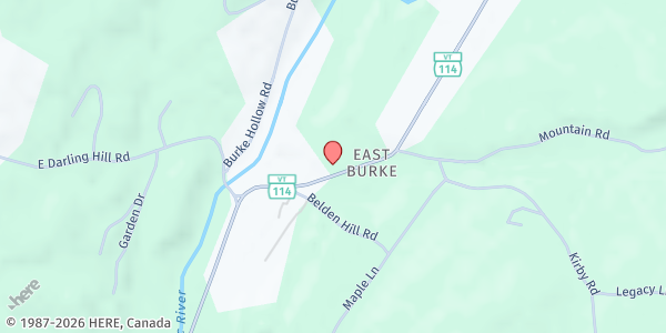 Map showing East Burke Congregational Church at 583 VT-114, East Burke, VT
