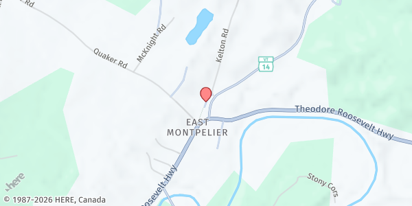 Map showing Old Brick Church - Food Distribution Center at 6 Church St, East Montpelier, VT