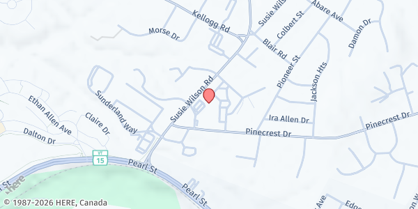 Map showing Susan's Place at 27 Susie Wilson Rd., Essex Junction, VT