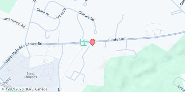 Map showing Aunt Dot's Place Inc. at 51 Center Road (Route 15), Essex, VT