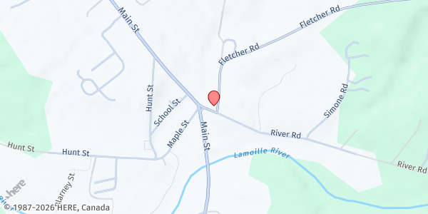 Map showing United Church of Fairfax Vermont at 8 Fletcher Rd, Fairfax, VT