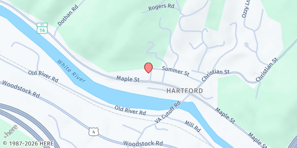 Map showing Cornerstone Community Center at 14 Elk St, Hartford, VT