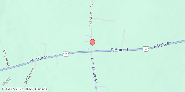Map showing Lunenburg United Methodist Church at 20 Bobbin Mill Rd, Lunenburg, VT