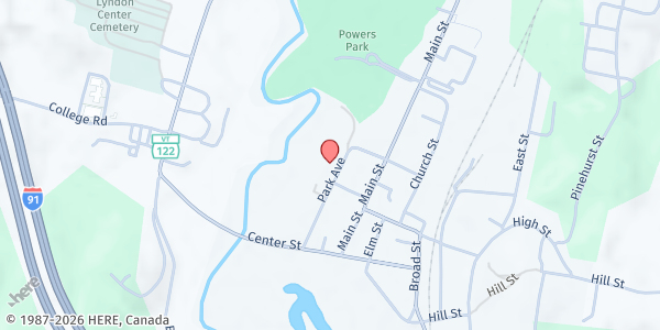 Map showing Calvary Chapel - Food Distribution Center at 165 Park Ave., Lyndonville, VT