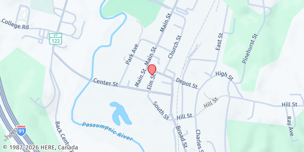 Map showing Lyndon Area Food Shelf at 51 Elm Street, Lyndonville, VT